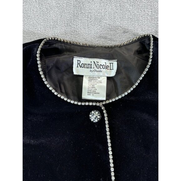 Ronni Nicole II by Ouida Top Women's 1X black Velvet Studded button down Vintage - Picture 4 of 12